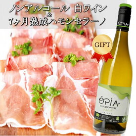 敬老の日 ノンアルコールワイン＆生ハム ギフトセット オピア シャルドネ750ml ハモンセラーノ 7ヶ月熟成 おつまみ 内祝い お返し 誕生日 記念日 プレゼント ご自宅用