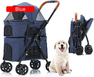 ペットカート/犬用ベビーカー,多機能 軽量 折りたたみ 組み立て簡単 上層は耐荷重10KG、下層は耐荷重10KG犬用ベビーカー ,前輪360°回転 後輪ブレーキ付中型犬 犬 カート,猫 バギー 猫犬兼