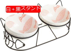 ペットボウル 猫 食器 フードボウル スタンドセット 猫柄 陶器 えさ入れ ごはん皿 お水入れ かわいい猫耳のデザイン 猫 犬 (小型犬) ペット食器台 滑り止め 取り外し可能 洗いやすい 水飲み