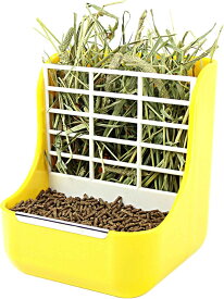 うさぎ 牧草入れ 外付けケージ ネジ固定 うさぎ チモシー入れ 2 in 1 牧草フィーダー 餌入れ 大容量 干し草フィーダー うさぎ ペット用品 えさ皿 ウサギ用品 省スペース 小動物用食器?ボウル