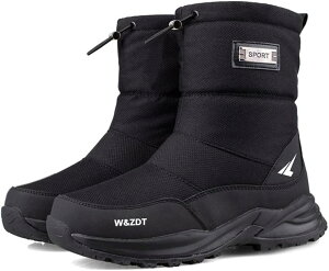 撥水スノーブーツ雪の日ウィンターシューズ暖かいメンズサイドジッパージップアップミドルブーツミッドカットボア付き厚ボアふわもこボリューミー厚底クッション性ラウンドトゥ幅広甲