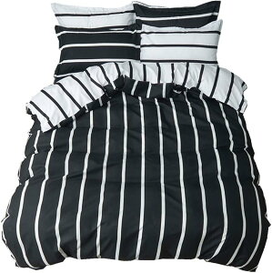 布団カバーセット セミダブル4点セット 掛け布団カバーセット 敷き布団カバー 枕カバー 寝具カバーセット 柔らかい 通気性 肌に優しい ストライプ柄(掛カバー 180*200cm)