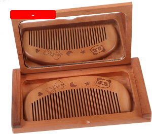 木製櫛型鏡セット ポケットトラベルミラー コンパクトミラー 化粧鏡 木製の櫛 もつれをほぐすヘアブラシ 木製折りたたみ鏡 髪の歯の櫛 手持ちミラー ハンドヘルド ガラス