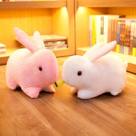 ウサギ　ぬいぐるみ　草を食べる　小さめ　ふわふわ　可愛い　お祝い　女の子　子供の日　子供　贈り物　お誕生日　出産祝い　プレゼント　赤ちゃん　おもちゃ　癒し系　ホワイト　ピンク　33cm