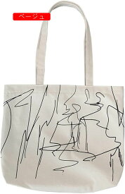 【25％OFFクーポン】トートバッグ　レディース　アート　ライン　プリント柄　おしゃれ　シンプリシティ　大容量　ファスナー付き　内側ポケット付き　手提げ　肩掛け　軽量　厚手　通勤　通学　通園　ショッピングバッグ