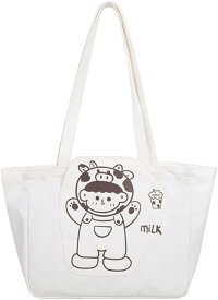 【全店通用25％OFFクーポン】キャンパスバッグ　大学生　高校生　女子　通学　可愛い　プリント柄　24x33cm　ノートパソコン　A4ファイル可　ファスナー付き　手提げ　肩掛け　軽量　トートバッグ　大容量　エコバッグ