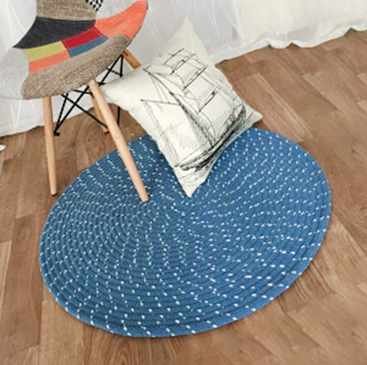 25 OFFクーポン付き ラグマット 円形 80cm 160cm ラグマット ブルー 丸 ラグ カーペット 洗える 防ダニ 滑り止め付 丸 円形 オーバル ホットカーペット 抗菌 防臭 北欧 冬用 夏用 床暖房 編み込み 大森麗萱