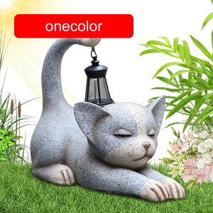 猫の屋外置物ライト、ソーラーランタン付き猫の置物 - ガーデンキャットソーラーライト樹脂の子猫の置物ランタンソーラーガーデン像 屋外のパティオ庭の芝生の装飾用のソーラーランタン