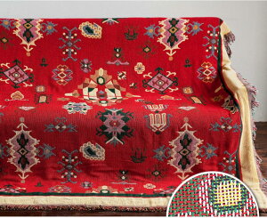 マルチカバー フリンジ 180*180cm ハワイアン キルト 北欧風 ソファカバー ベッドカバー ラグ 赤 緑 ブランケット 洗濯可能 フリンジ付き インテリア 130*180cm 両面使用 キルト