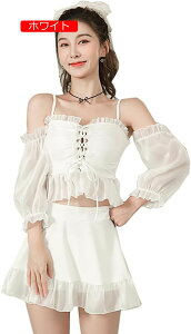 水着 レディース 3点セット セパレート水着 タンキニ 体型カバー ビキニ 上下セット 韓国 レース フリル スカート 着痩せ ビーチウェア 海水浴 オフショルダー ビーチ 温泉水着 旅行