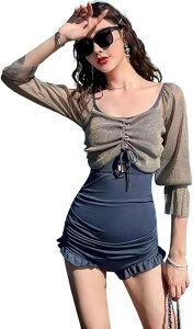 水着 レディース 体型カバー 可愛い 温泉 長袖 ハイレグ セクシー ワンピース 韓国 おしゃれ 大きいサイズ ラッシュカード 胸パッド付き ビーチウェア 海水浴 着痩せ 着痩せ セットアップ フ