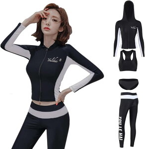 水着 レディース セパレート 大きいサイズ 体型カバー 4点セット タンキニ ラッシュガード 前開き 長袖 UVカット レギンス パンツ 水陸両用 吸汗速乾 ソフト肌触り