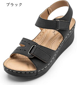 サンダル レディース 厚底 オープントゥ 幅広 疲れない 痛くない 靴 ベルクロ サンダル つっかけ 春夏 軽量 防滑 ウォーキング コンフォート ウェッジソール サンダル スポサン ビーチサンダ