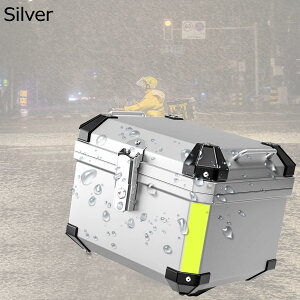 トップケース リアボックス バイク用 リアボックス 長方形 トップケース 大容量 汎用タイプ バイク リアボックス 取付アタッチメント付き 取付簡単 (Color : Silver, Size : 45L_+STICKER+LINING)