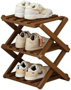 シューズラック 折り畳み シューズラック 竹製 スリム 下駄箱 おしゃれ 3段 靴収納ラック 伸縮 シューズボックス 靴箱 棚 靴ラック 折りたたみ 靴収納 室内 (26*26*37cm) 組立不要