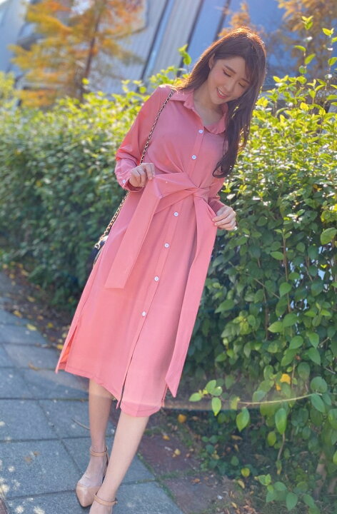 楽天市場 ワンピース レディース ロング丈 シャツワンピ マキシ丈 リボン 無地 シンプル ワンピ ピンク 黒 ベージュ フリーサイズ サイズフリー ウエストマーク ロングシャツ 体型カバー 着痩せ ゆるシャツ ワンピースシャツ Lyre Online