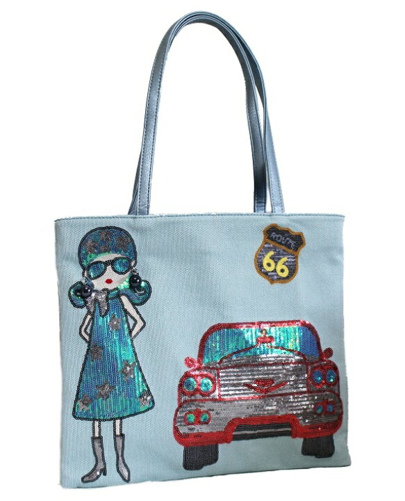 楽天市場 リタちゃんバッグ 車デザイン トートバッグ 対応 ポケット付き お買い物バッグ 車好き アメ車デザイン 車モチーフ Lyre オリジナル スパンコール キラキラ おしゃれ マチなしバッグ 書類入れ Lyre Online