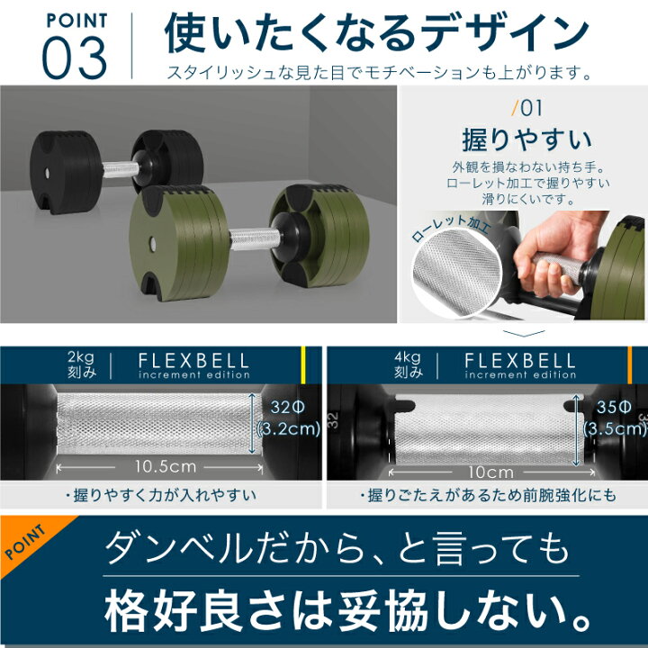 楽天市場】可変式 ダンベル フレックスベル 4kg刻み 20kg 1個のみ 