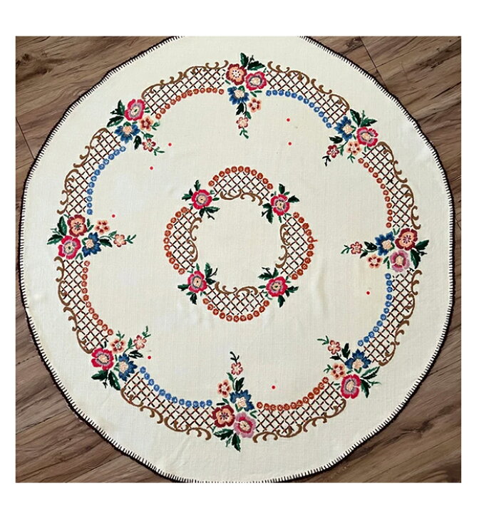楽天市場】【中古】クリームに花の手刺繍サークルクロス(φ113cm 