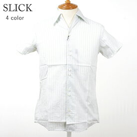 【78%オフ】SLICK - スリック -オープンカラーダブルボタン ストライプ半袖シャツ