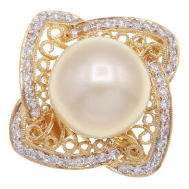 パール ダイヤモンド 2WAYリング パール13.5mm D0.44ct K18YG 10.5号 中古 指輪 アクセサリー ジュエリー 宝石 ストーン レディース 女性 婦人 ペンダントトップ ペンダントヘッド 真珠 ネックレス Perl Diamond