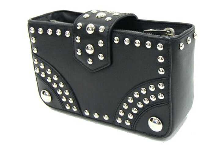 プラダ ポーチ スタッズ レザー 1N1843 PRADA 黒 【安心保証】 プラダ  