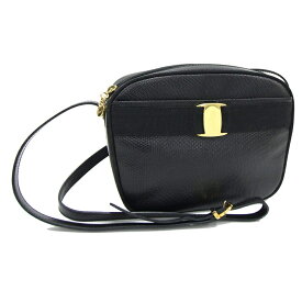 フェラガモ ショルダーバッグ ヴァラ AB214183 ブラック レザー 中古 斜め掛け リボン ロゴ レディース 女性 Salvatore Ferragamo