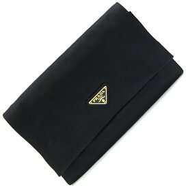 プラダ ポーチ 2NC037 ブラック サテン 中古 三つ折り 小物入れ クラッチバッグ ロゴ レディース PRADA
