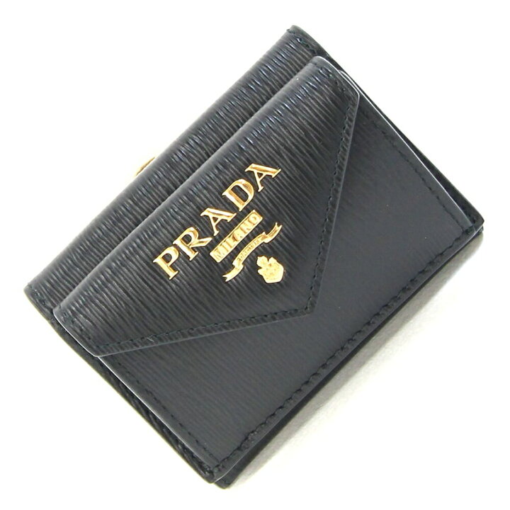 楽天市場】プラダ 三つ折り財布 1MH021 ブラック レザー 中古  