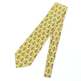 フェラガモ ネクタイ イエロー シルク100％ 中古 ビジネス スーツ ファッション 鳥 パイナップル メンズ 男性 Salvatore Ferragamo