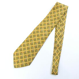 フェラガモ ネクタイ マスタード シルク100％ 中古 スーツ ビジネス ファッション フラワー 総柄 メンズ Salvatore Ferragamo