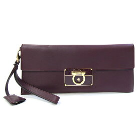 フェラガモ クラッチバッグ ガンチーニ DY21 D734 ダークパープル ゴールド金具 レザー 中古 ハンドバッグ ストラップ付 ロゴ レディース Salvatore Ferragamo
