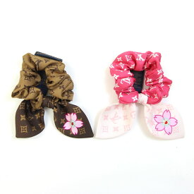 ルイヴィトン シュシュ セット シュシュ チェリーブロッサム M96067 サクラブラウン ピンク シルク100％ 中古LV×TM 村上隆 ヘアアクセサリー ヘアゴム モノグラム レディース LOUIS VUITTON