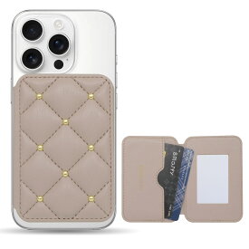 MagSafe対応 カードケース ミラー付き CECIL McBEE「キルティングカードケース」 セシルマクビー マグセーフ iPhone16/15/14/13/12シリーズ カードポケット カード収納 貼るだけ マグネット キャッシュレス Mag Safe