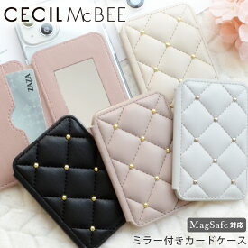 MagSafe対応 カードケース ミラー付き CECIL McBEE「キルティングカードケース」 セシルマクビー マグセーフ iPhone16/15/14/13/12シリーズ カードポケット カード収納 貼るだけ マグネット キャッシュレス Mag Safe