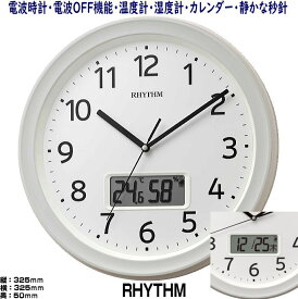 電波時計　掛時計　リズム時計　カレンダー付温湿度計　フィットウェーブリブA02　白