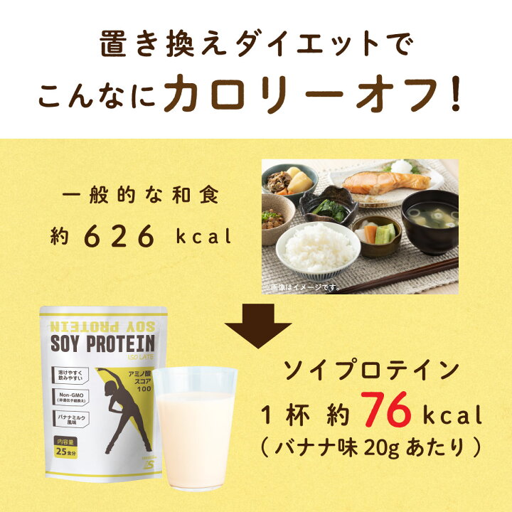 楽天市場 大豆プロテイン ソイプロテイン バナナミルク味 カカオ味 500g 置き換え 女性 の ダイエット サポート に 大豆プロテインはオススメ ココア チョコ たんぱく質は お肌 髪 爪 などを作る体の大事な栄養素です 健康維持 美容のために サプリメント 専門店
