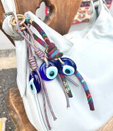 【トルコ直輸入紐】ナザールボンジュウロープBagチャーム カラビナ付き 邪視よけのお守り トルコ産 トル…