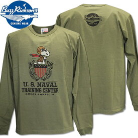 BUZZ RICKSON'S（バズリクソンズ）スヌーピーコラボ BR×PEANUTS SNOOPY L/S T-SHIRT『U.S. NAVAL TRAINING CENTER』BR69276-149 Olive