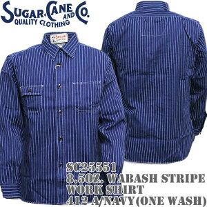 Sugar CaneiVK[P[jF/ROMANCE 8.5oz. WABASH STRIPE WORK SHIRTiEHobV XgCv [NVcj412A One Wash SC25551-421A Navy