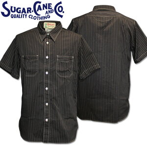 [2026SS�V��!]Sugar Cane�i�V���K�[�P�[���jF/ROMANCE 8.5oz. BLACK WABASH STRIPE WORK SHIRT S/Sleeve SC39702-411 Black