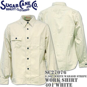 Sugar CaneiVK[P[jF/ROMANCE 8.5oz. WHITE WABASH STRIPE WORK SHIRT SC27076-401 White
