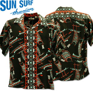 SUN SURF�i�T���T�[�t�j�A���n�V���c HAWAIIAN SHIRT�wPOLYNESIAN CONOE�xSS38323-119 Black�b50s������ �����Y �J�݃V���c�b���B���e�[�W�� �n���C�A�� ���[�����V���c �����b���]�[�g�V���c ������� �ăR