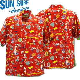 SUN SURF（サンサーフ×百大隊）アロハシャツ HAWAIIAN SHIRT『SPECIAL EDITION/ONE PUKA PUKA』SS38465-165 Red