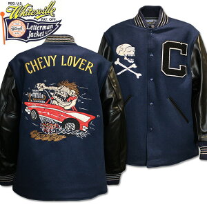 WHITES VILLE�i�z���C�c�r�� �j30oz. Wool Melton Half Length Award Jacket�i�n�[�t�����O�X�A���[�h�W���P�b�g�j�wCHEVY LOVER�x WV15787-128 Navy/Black�b�X�^�W�����b�t�@���I�W���P�b�g�b�A���[�h�W���P�b�g�b