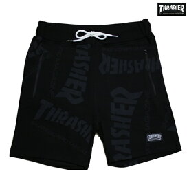 THRASHER ショートパンツ BLK ALLOVER MAG SWEAT SHORTS TH6047 ブラック 【 2019 スラッシャー ハーフパンツ / メンズ ショートパンツ 短パン / スウェット ボトムス / スケーター / ストリート / サーフ / スケート / レゲエ / あす楽 】