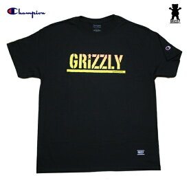 GRIZZLY Tシャツ x Champion　GRIZZLY STAMP FADEAWAY S/S TEE BLK vigr20124 ブラック 【 2020 グリズリー チャンピオン Tシャツ / メンズ コラボ Tシャツ /スケーター スケボー スケートボード/ B系 / メール便可 / あす楽 】