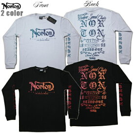 Norton 長袖Tシャツ フローリッシュグラデロゴロンT 231N1102 ブラック ホワイト【 2023 ノートン Tシャツ / メンズ ロンT / 刺繍 / バイク バイカー / ストリート / アパレル 服 / メール便可 / あす楽 】