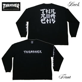 THRASHER 長袖Tシャツ ビッグシルエット SANSKRIT BOX BIG SILHOUETTE LS TEE TH93262 ブラック 黒 【 2023 メンズ / スラッシャー ロンT / スケーター / ストリート / サーフ / スケート / スラッシャー 長袖 / メール便可 / あす楽 】