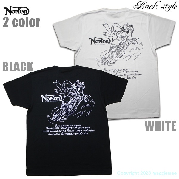Norton Tシャツ ドライアクションドッグライダーTEE JPN加工 232N1022 ホワイト ブラック 白 黒 